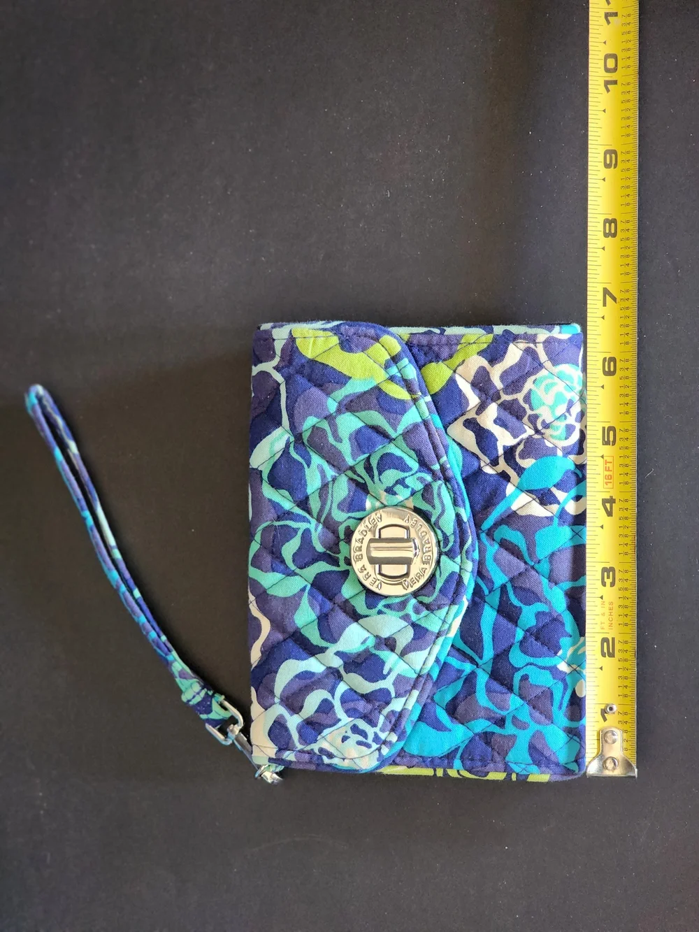 Vera Bradley Navy, Teal & Lime Quilted Floral Wristlet Wallet - Picture 4 of 5